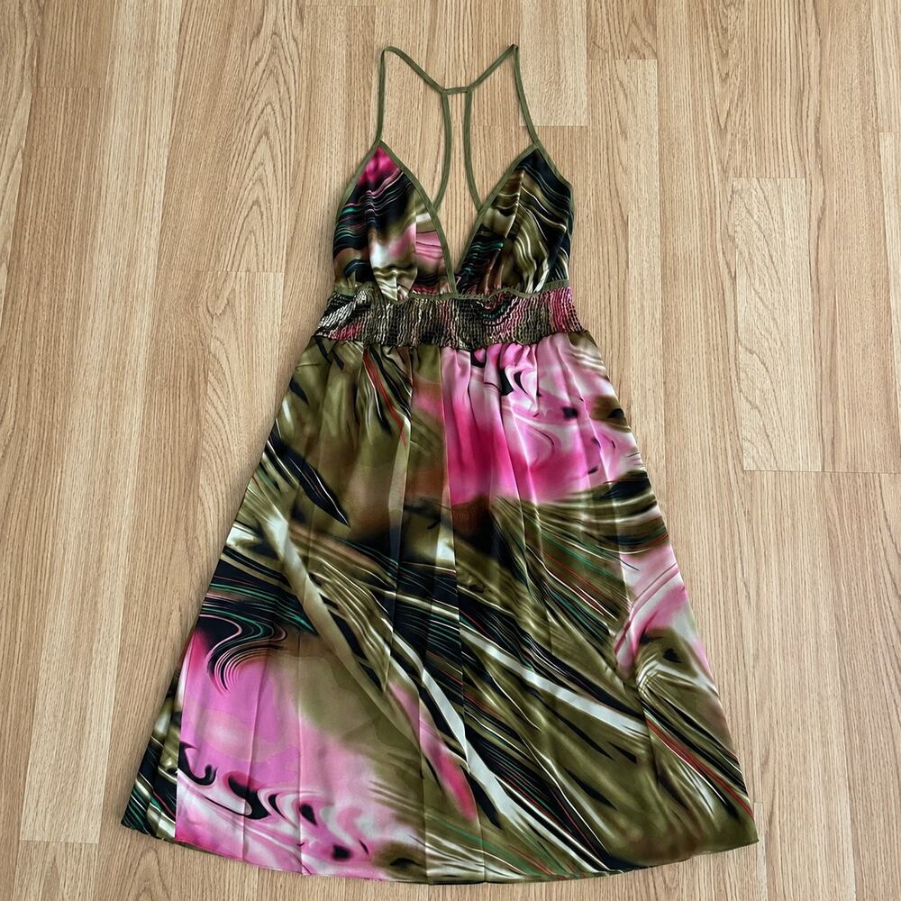 NWT BCBG MaxAzria Y2K Abstract Green Print Mini Dress